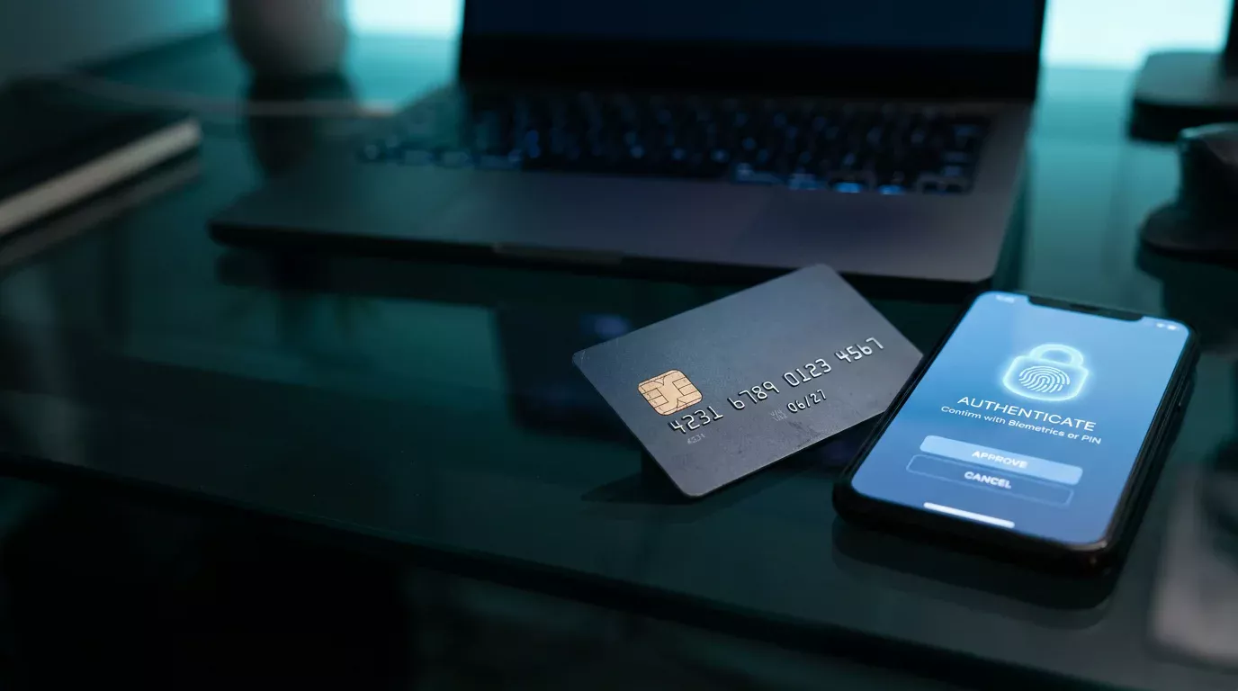 Ilustrace platby kartou Visa a Mastercard v zahraničním casinu.